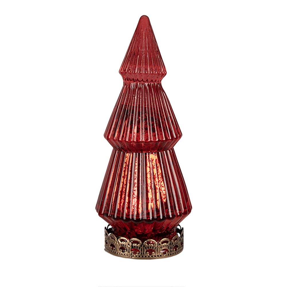 Clayre & Eef | Kerstdecoratie Beeld Kerstboom met LED Rood ø 7x16 cm | 6GL4569R