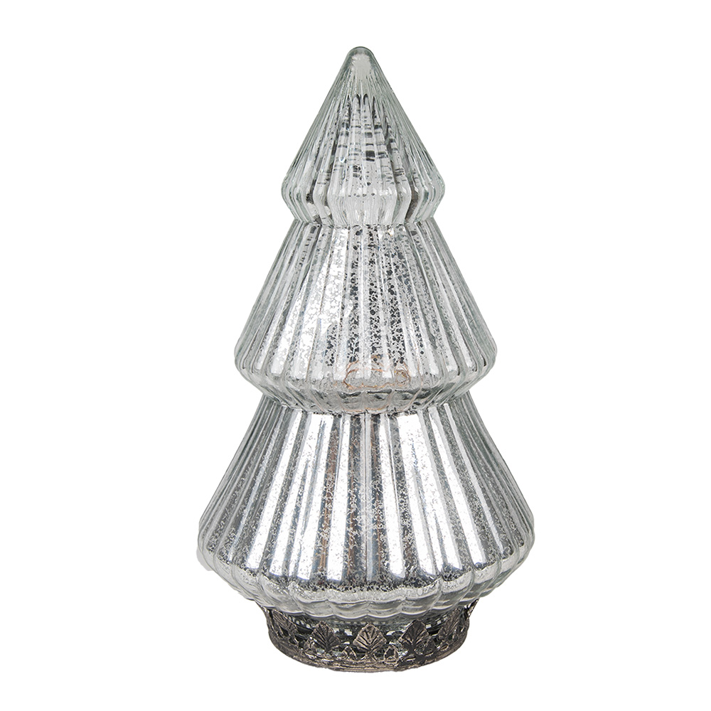 Clayre & Eef | Kerstdecoratie Beeld Kerstboom met LED Zilverkleurig ø 13x23 cm | 6GL4573ZI