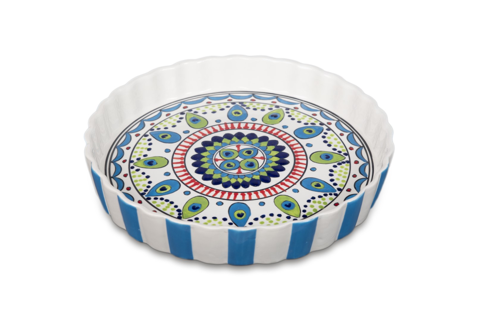 Quicheschaal taartvorm Pavo serveerschaal handgemaakt Ø 24 rond blauw groen | QU.PA.30 | Dishes & Deco