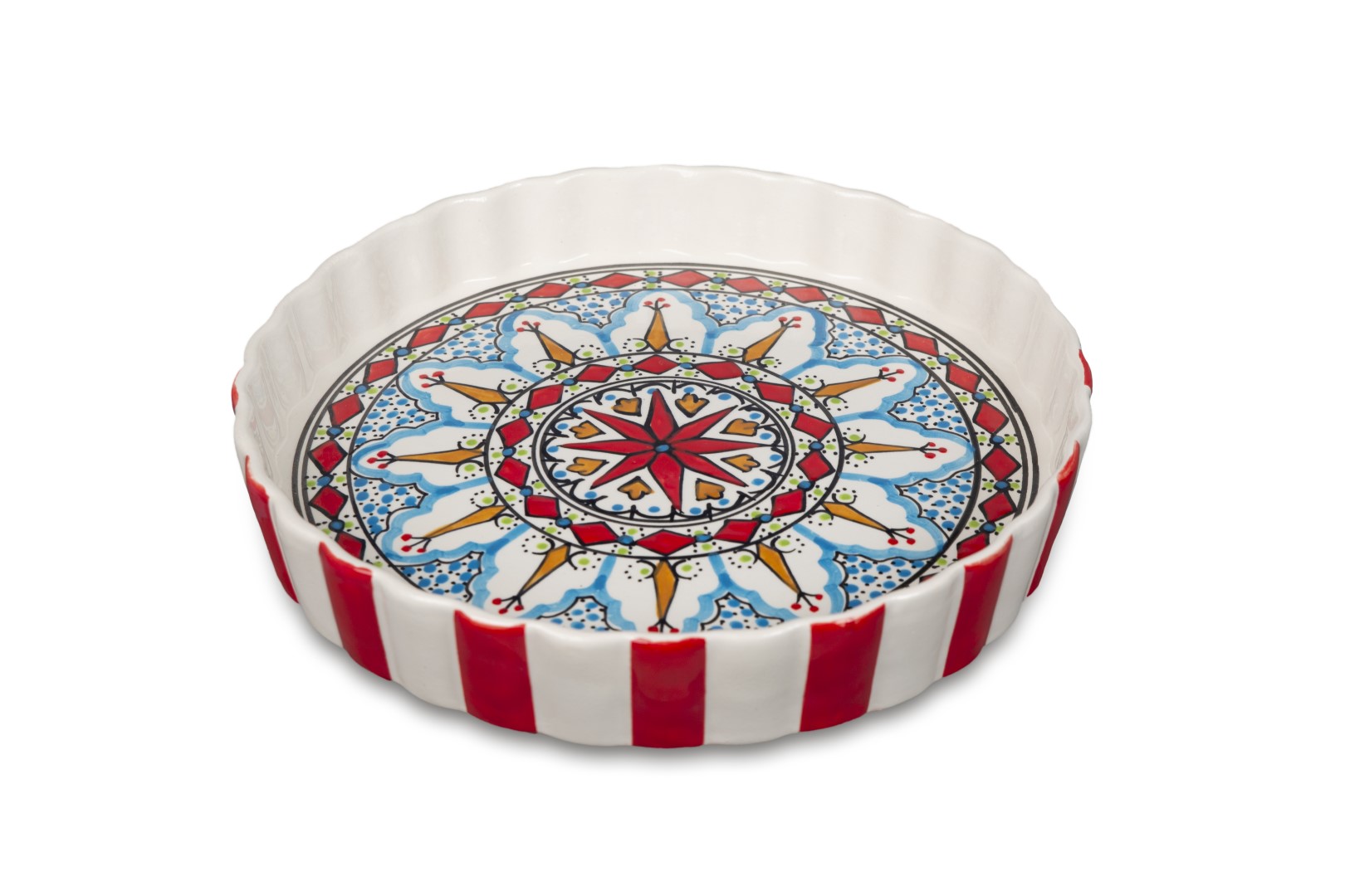 Quicheschaal taartvorm Mehari serveerschaal handgemaakt Ø 24 rond rood blauw | QU.ME.30 | Dishes & Deco