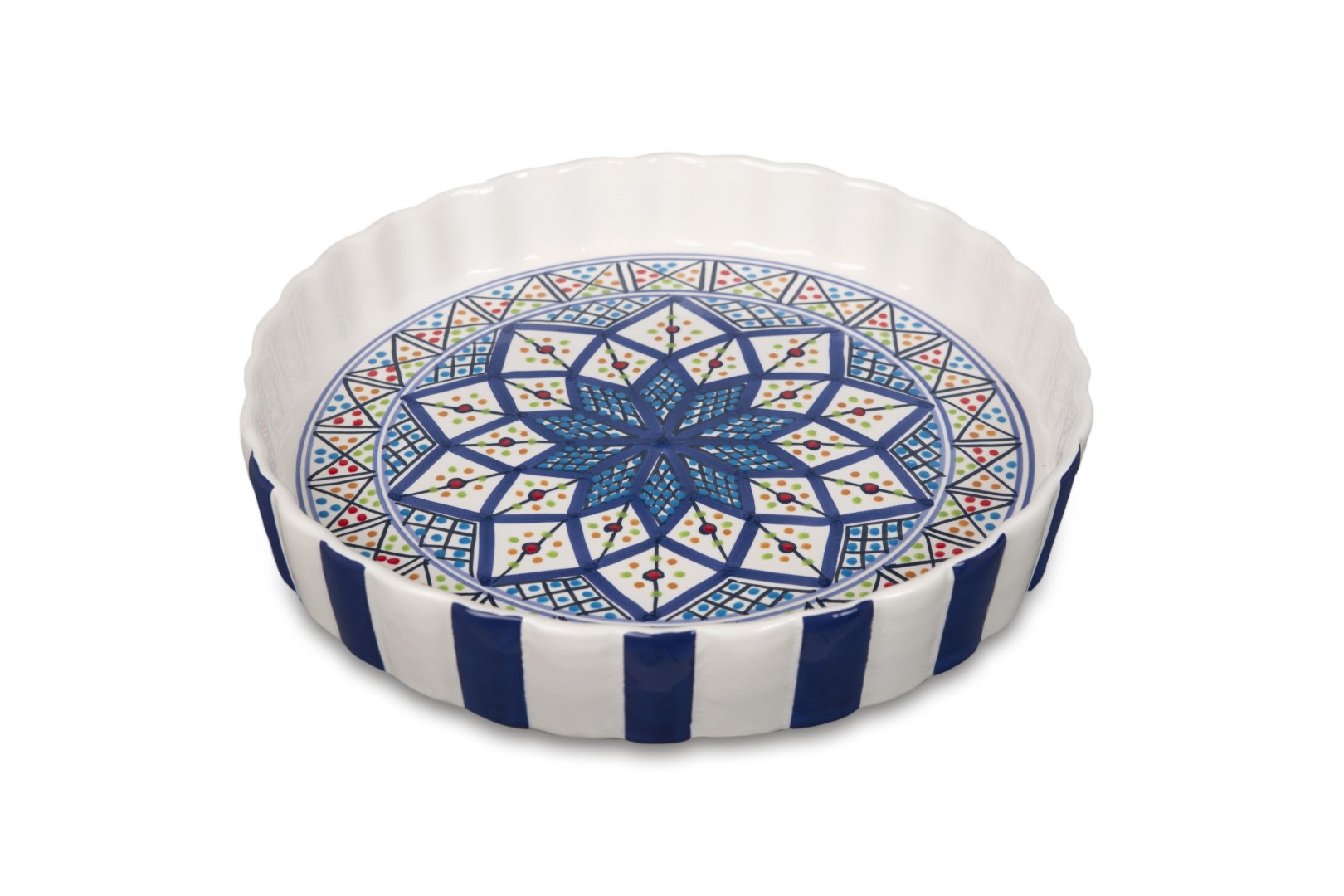 Quicheschaal taartvorm Shebka serveerschaal handgemaakt Ø 24 rond blauw wit | QU.SH.30 | Dishes & Deco