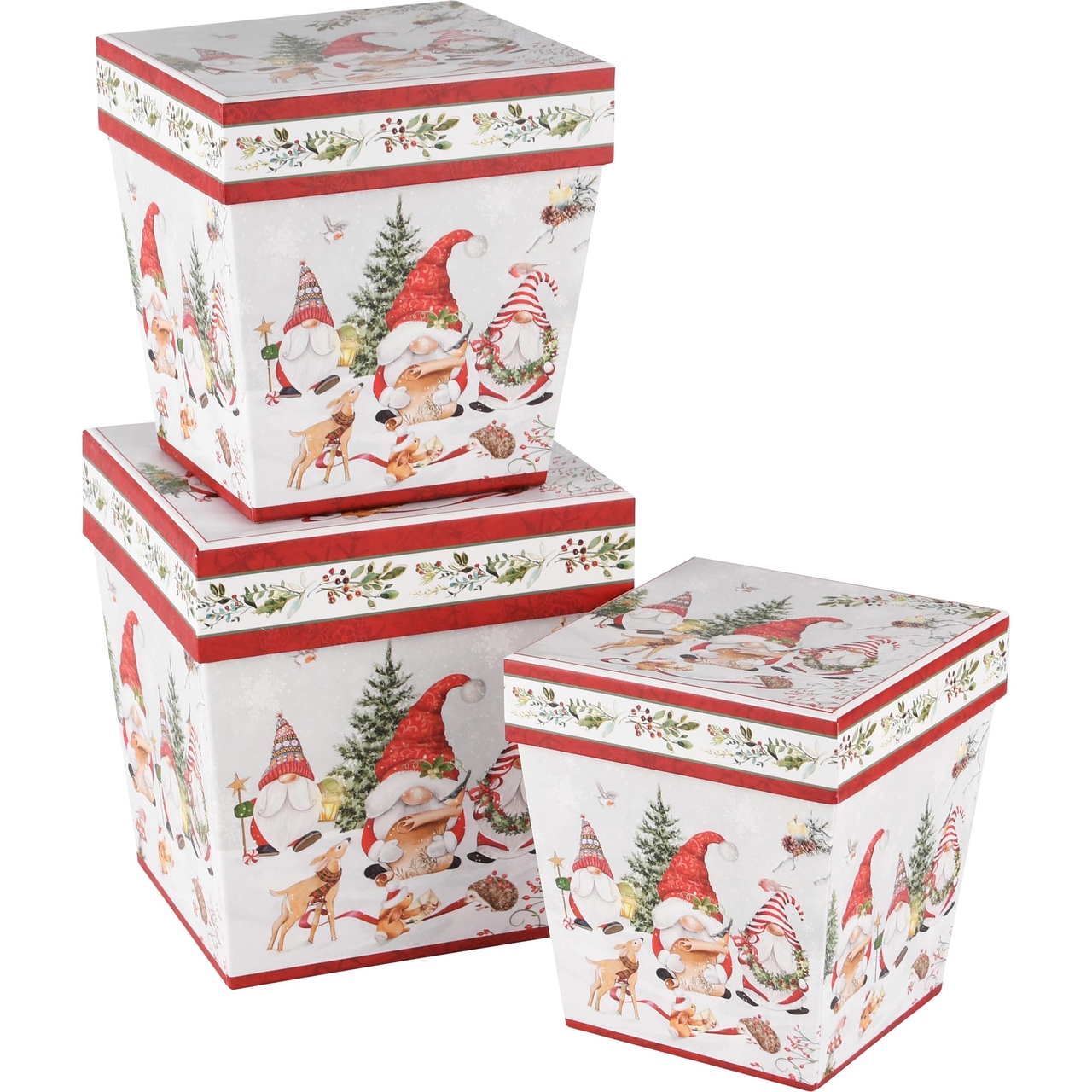 Dekoratief | Set 3 dozen vierkant 'Friendly Gnomes', karton, 14x14x15cm | A245047