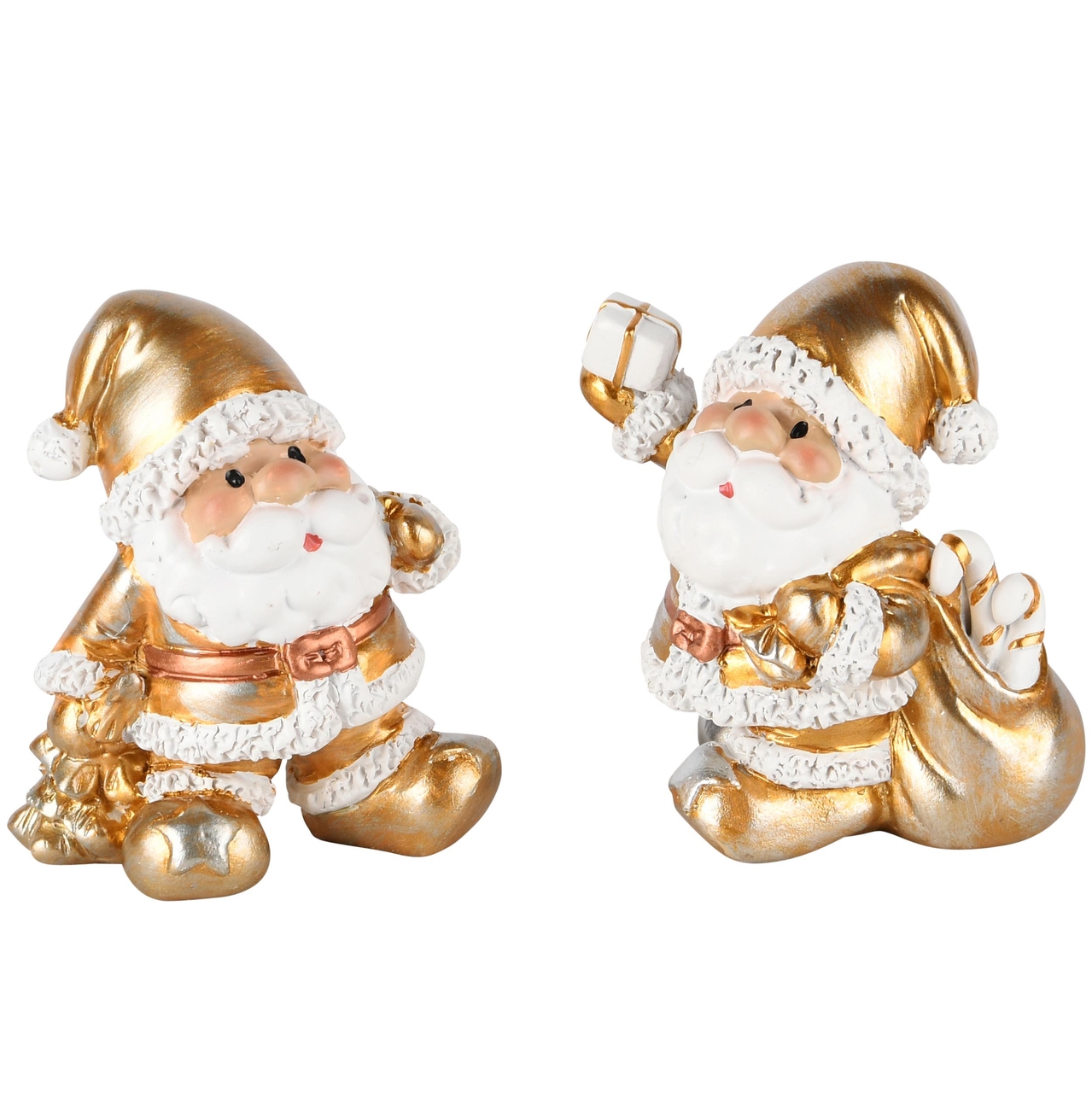 Dekoratief | Santa m/cadeautjes, goud/wit, resina, 7x4x8cm, set van 2 stuks | A245104