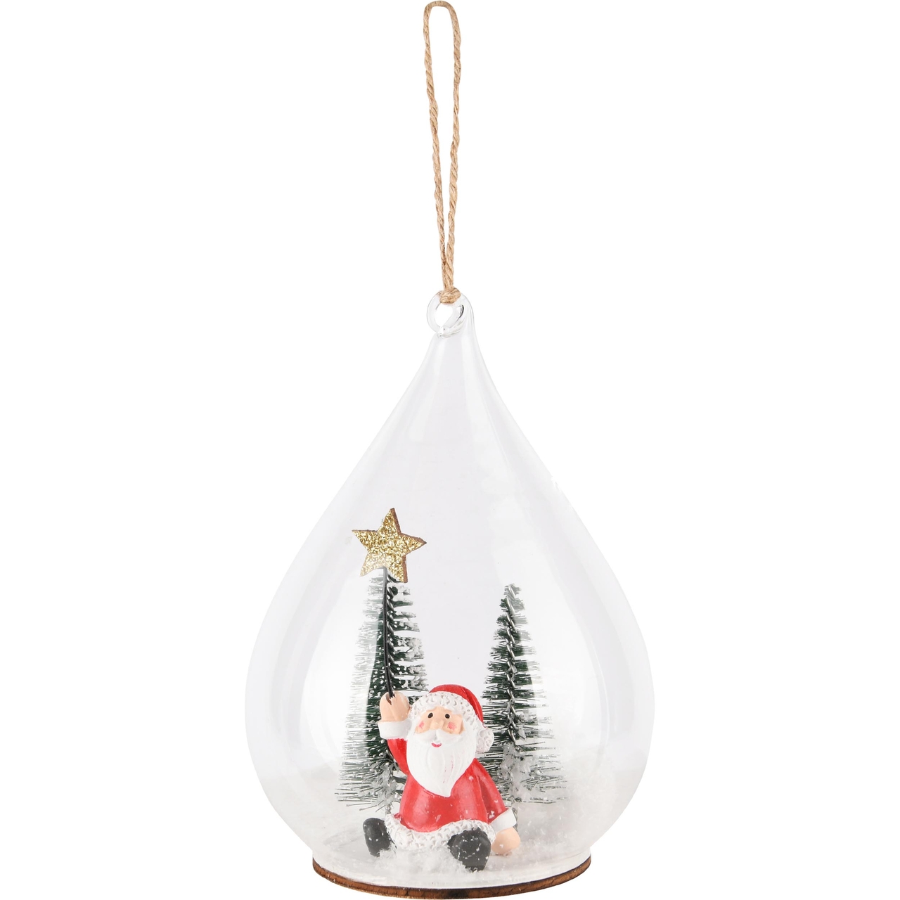 Dekoratief | Hanger globe m/santa, naturel, glas/hout, 7x7x10cm | A245348