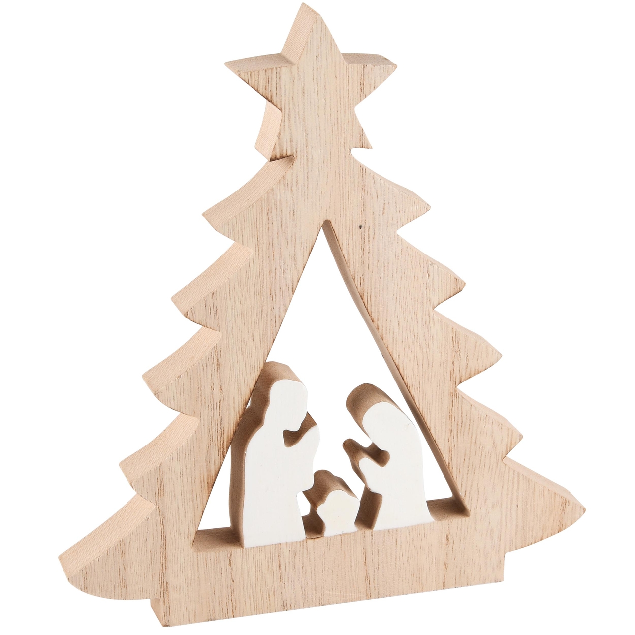 Dekoratief | Kerststal in boom, naturel/wit, hout, 18x2x20cm | A245353