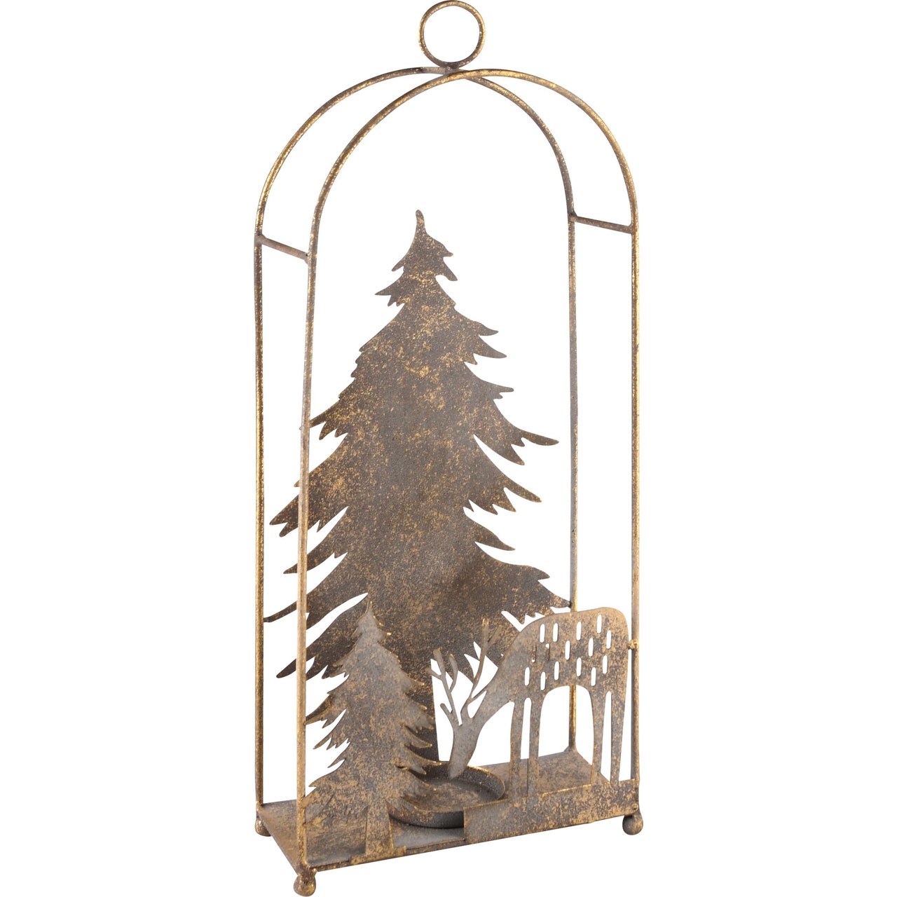 Dekoratief | Theelichthouder boog m/bomen/hert, brons, metaal, 16x7x40cm | A245458