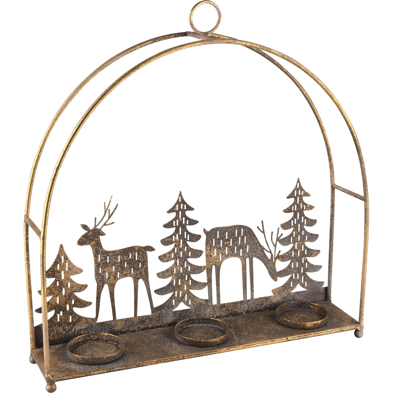 Dekoratief | Theelichthouder boog m/bomen/hert, brons, metaal, 34x7x34cm | A245459