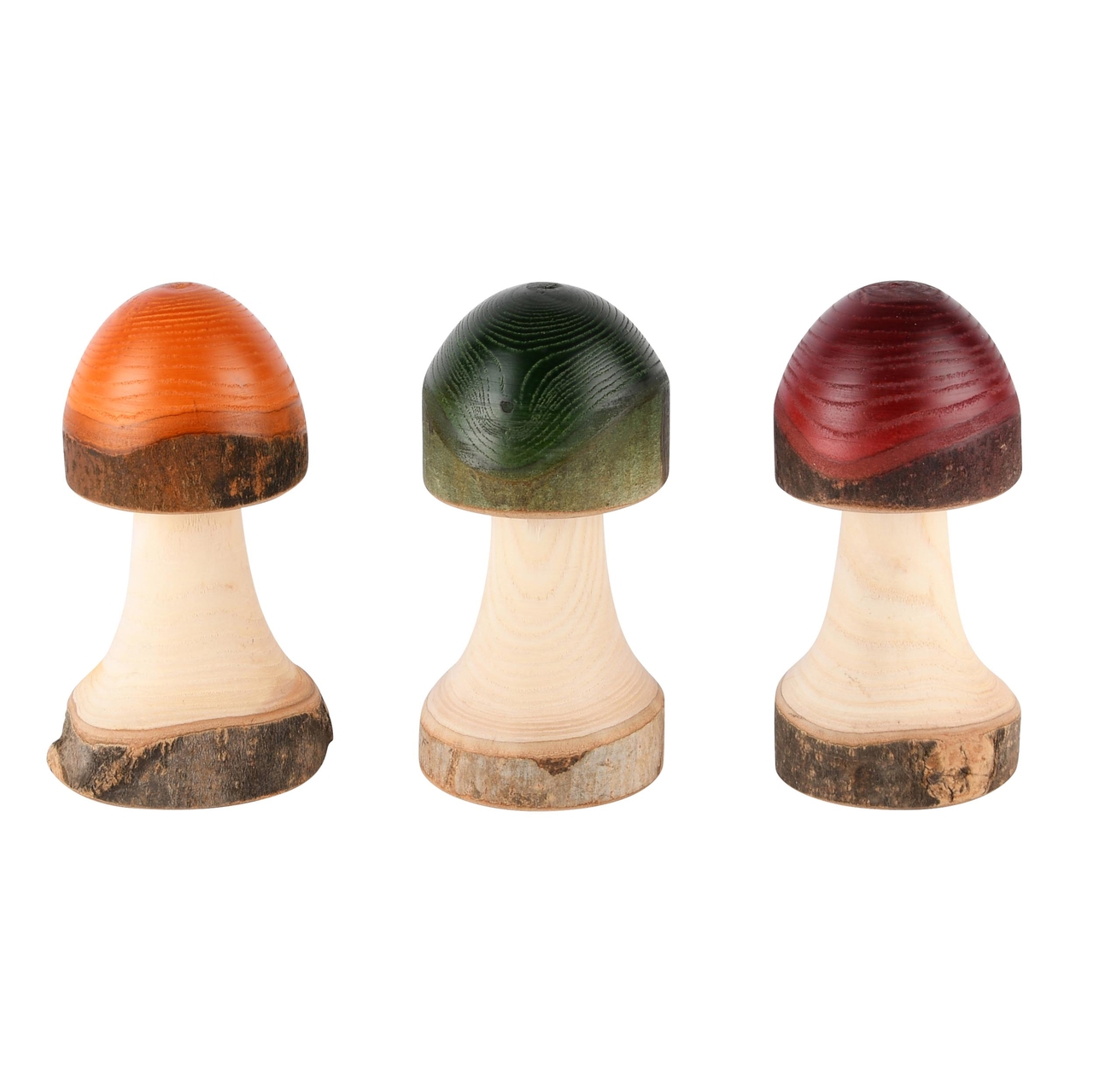 Dekoratief | Paddenstoel oranje/groen/rood/naturel, hout, 6x6x12cm, set van 3 stuks | A245565