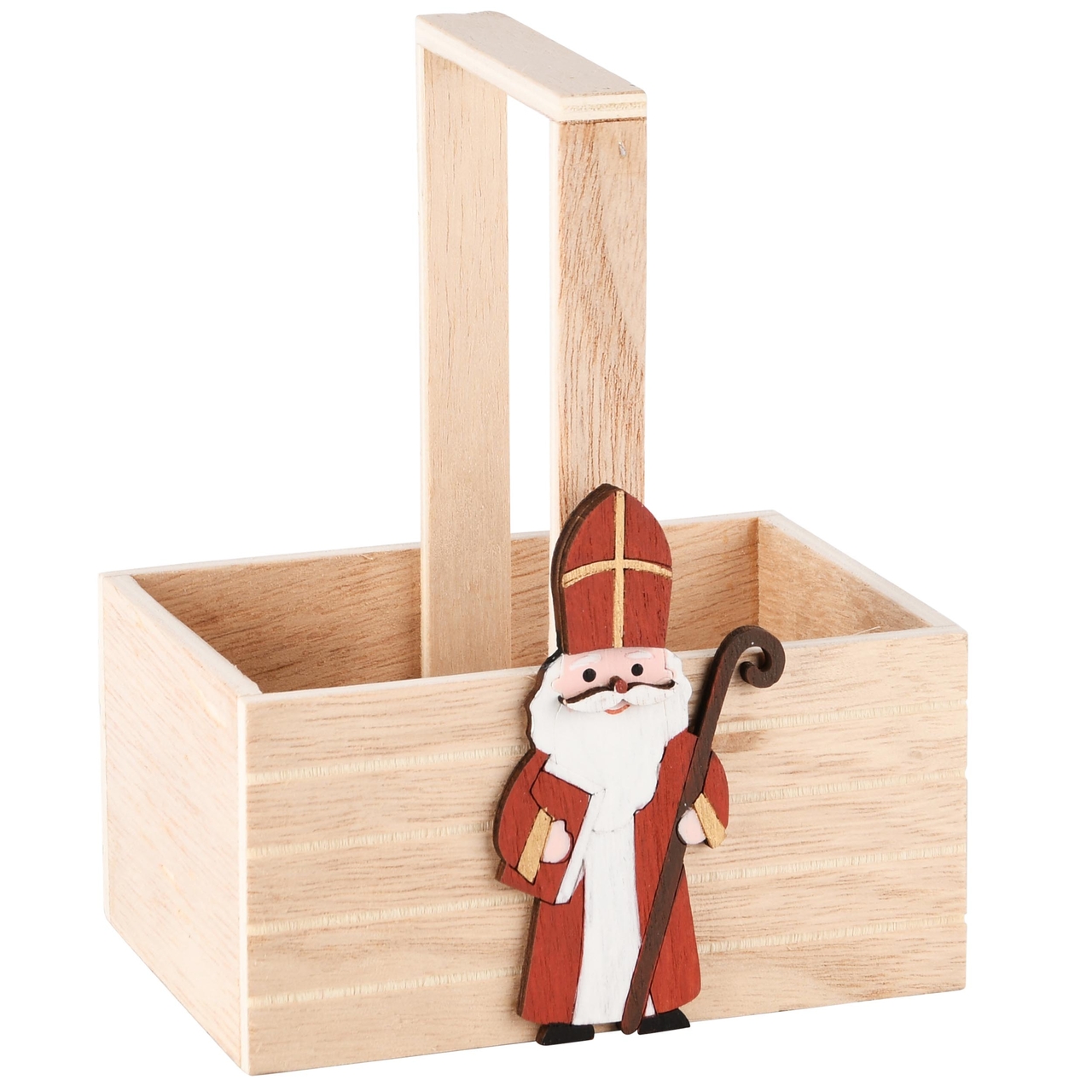 Dekoratief | Bakje m/sinterklaas, naturel/rood, hout, 12x9x15cm | A245692