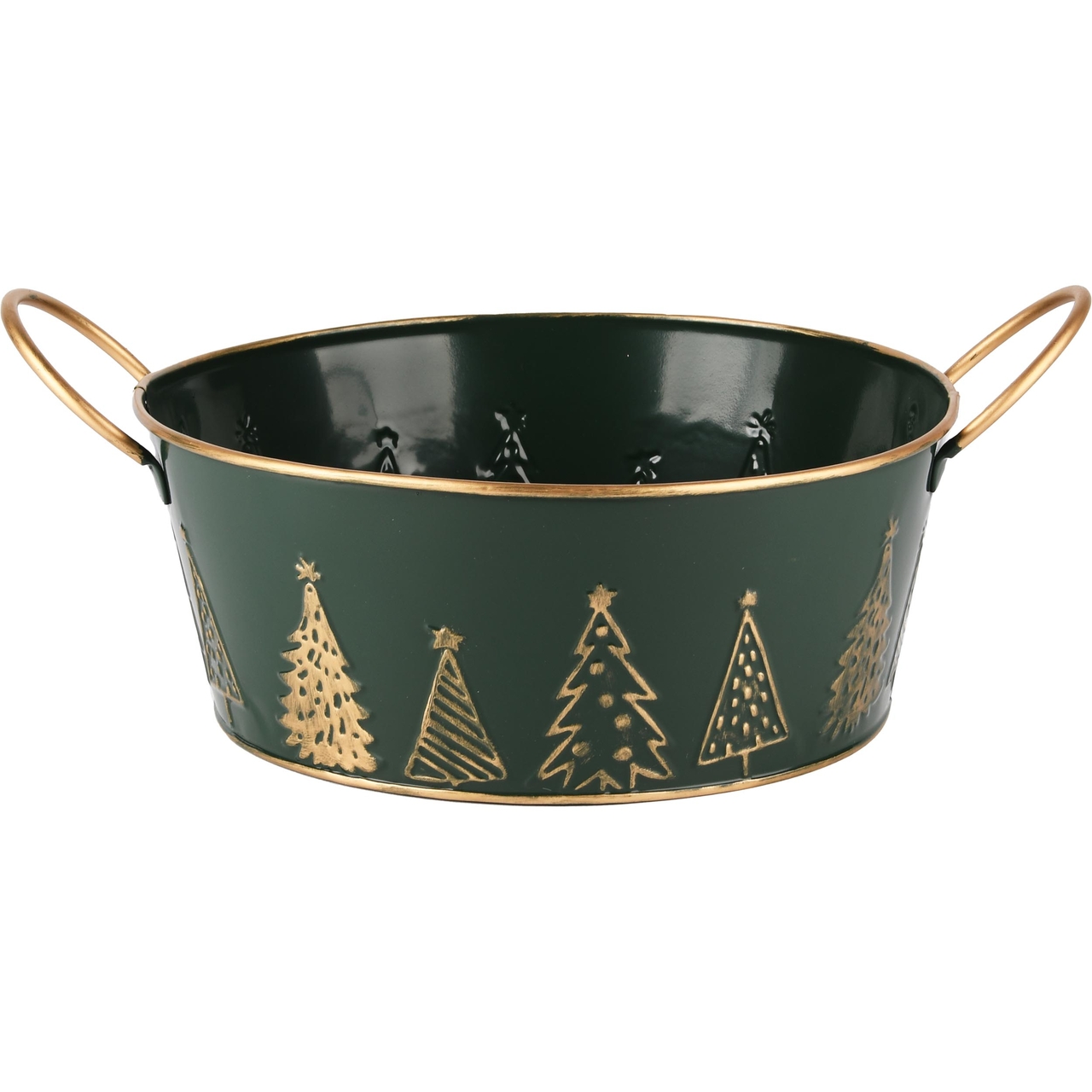 Dekoratief | Bakje rond 'Festive Trees', groen/goud, metaal, 33x25x10cm | A245787