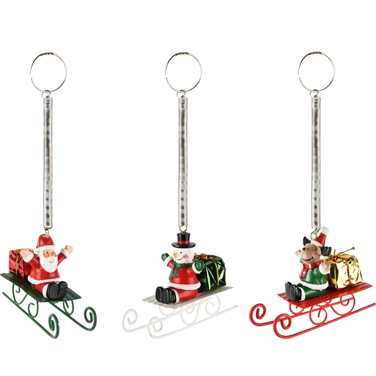 Dekoratief | Springveer santa/sneeuwman m/slee, metaal, 8x4x6cm, set van 3 stuks | A245838