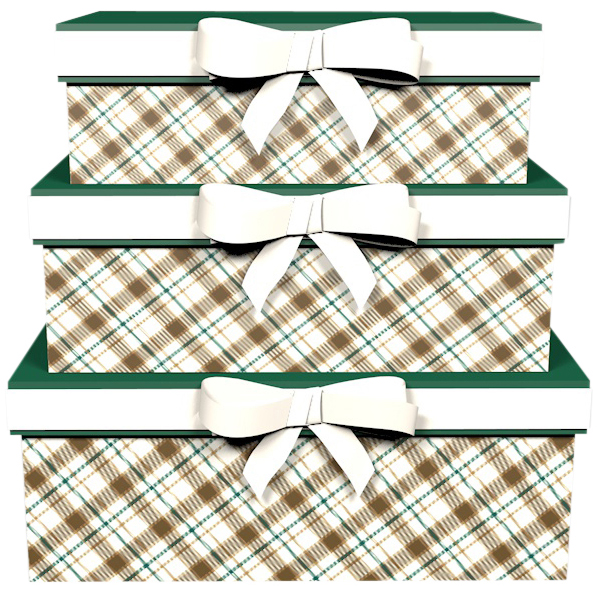 Dekoratief | Set 3 dozen rechthoek m/strik 'Nordic Check', 26x18x10cm | A245848