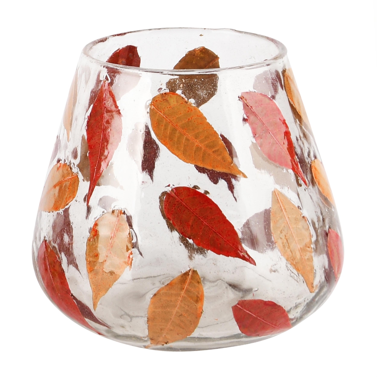 Dekoratief | Theelichthouder 'Red Leaf', glas, 14x14x13cm | A248007