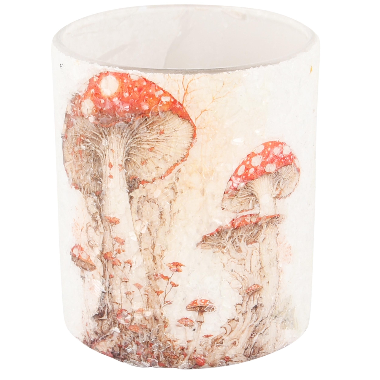 Dekoratief | Theelichthouder 'Mushroom Muze', wit, glas, 8x8x9cm | A248055