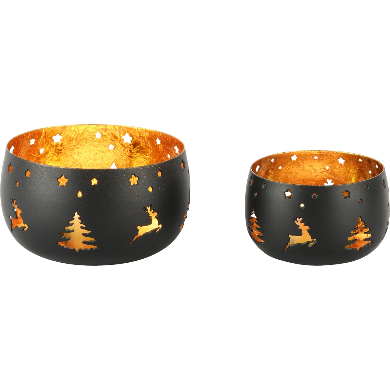 Dekoratief | Set 2 theelichthouders 'Deer Tree', zwart/goud, metaal, 10x10x6cm | A248148