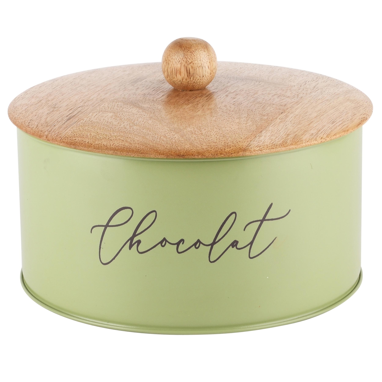 Dekoratief | Bewaardoos 'Chocolat', groen, hout/metaal, 20x20x10cm | A248237