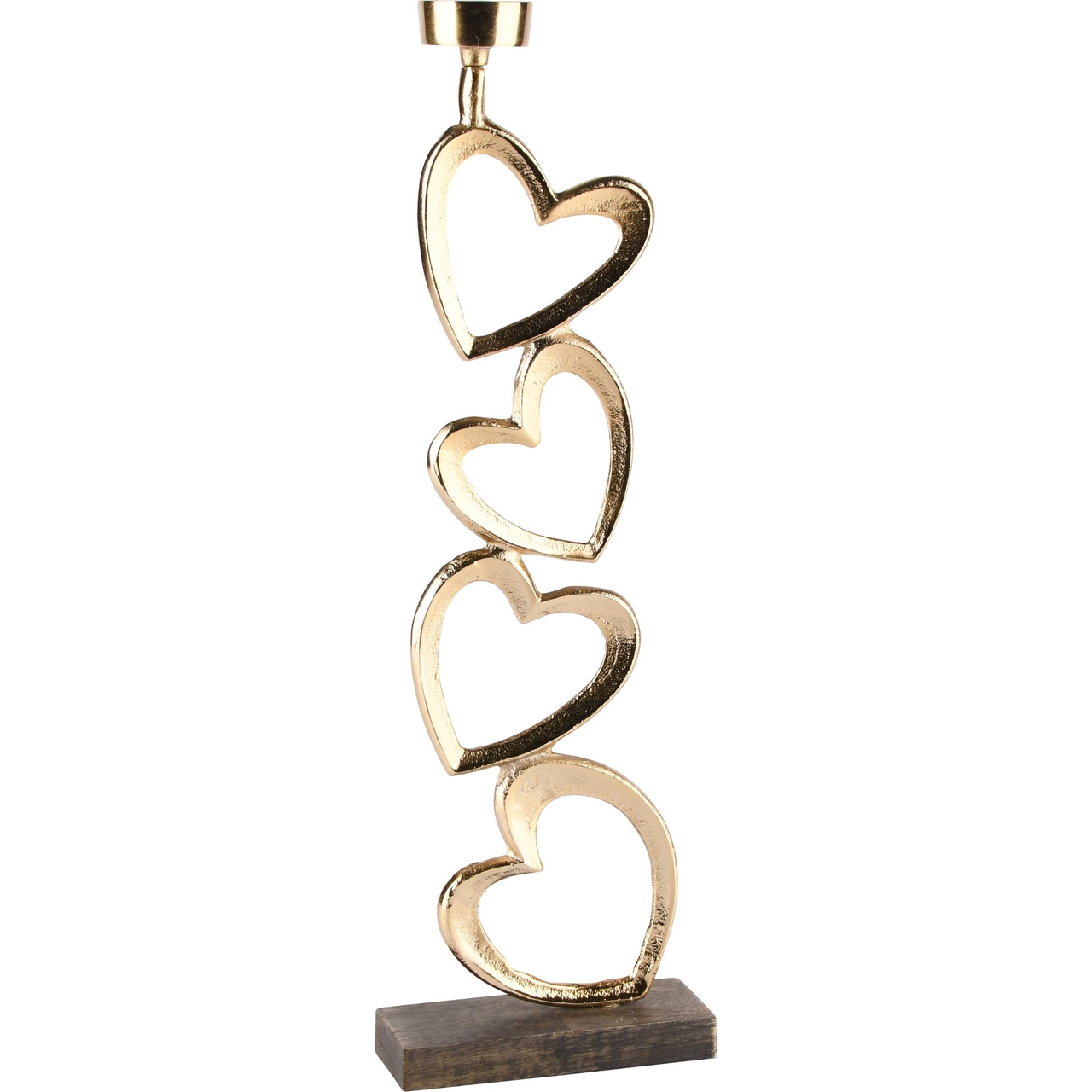 Dekoratief | Theelichthouder 'Stacked Hearts', goud, metaal/hout, 14x5x46cm | A248386