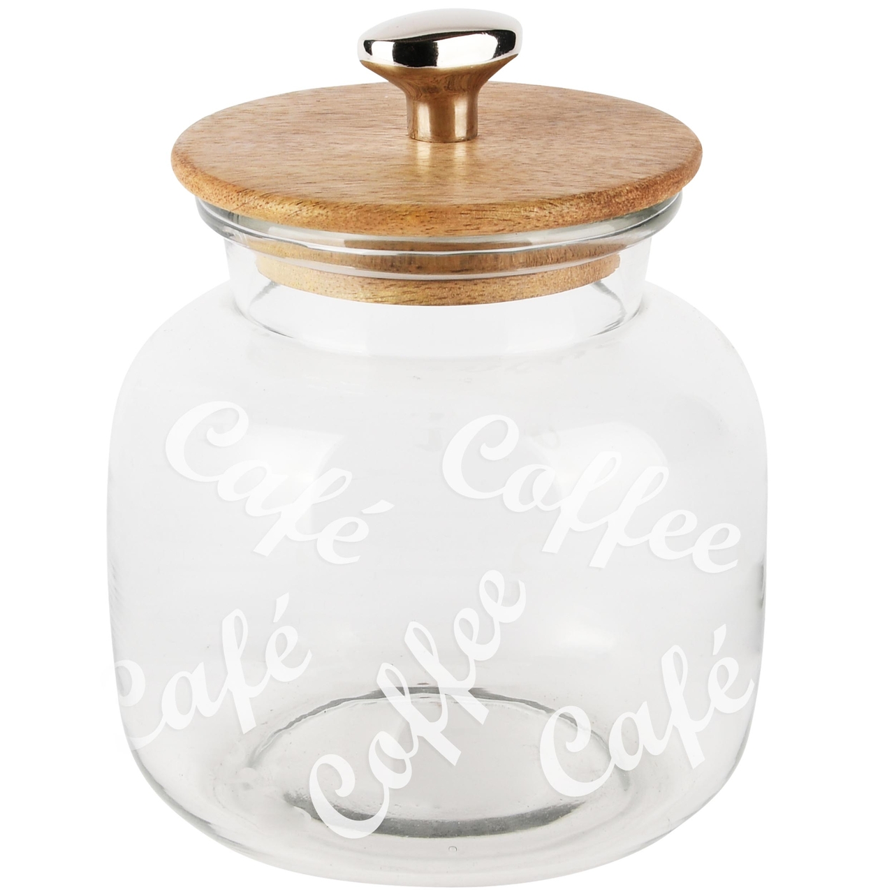 Dekoratief | Bewaarpot 'Coffee/Caf?', transparant, glas/hout, 14x14x20cm | A248482