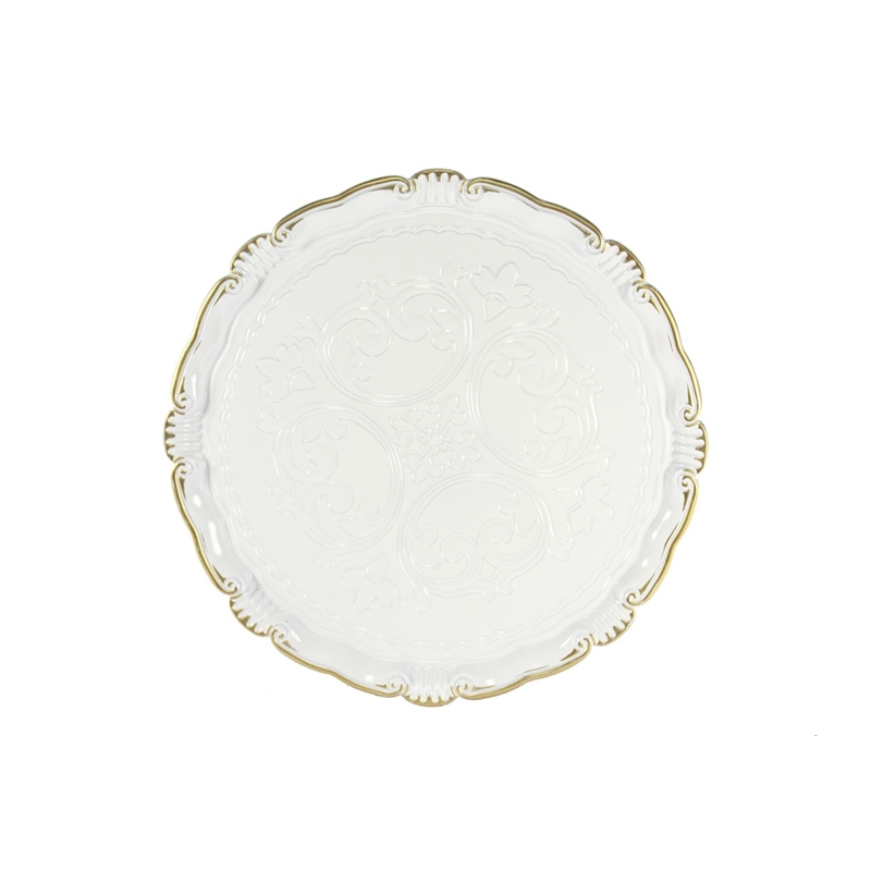 Dekoratief | Deco schaal rond, wit/goud, pvc, 33x33cm | A249000