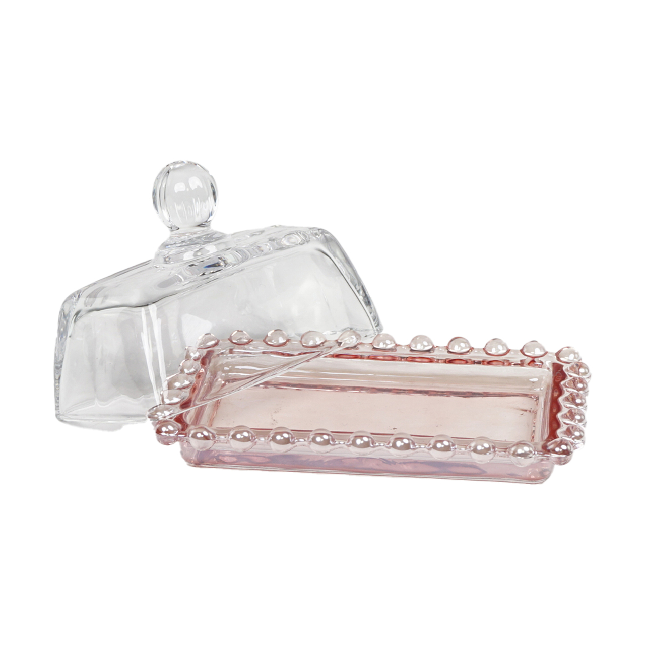 Dekoratief | Stolp rechthoek, transparant/roze, glas, 14x9x8cm | A249004