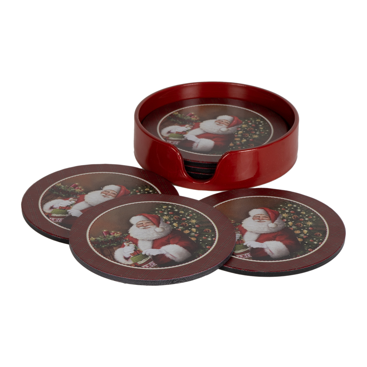 Dekoratief | Set 6 coasters 'Sweet Santa', pvc, 10x10x3cm | A249035