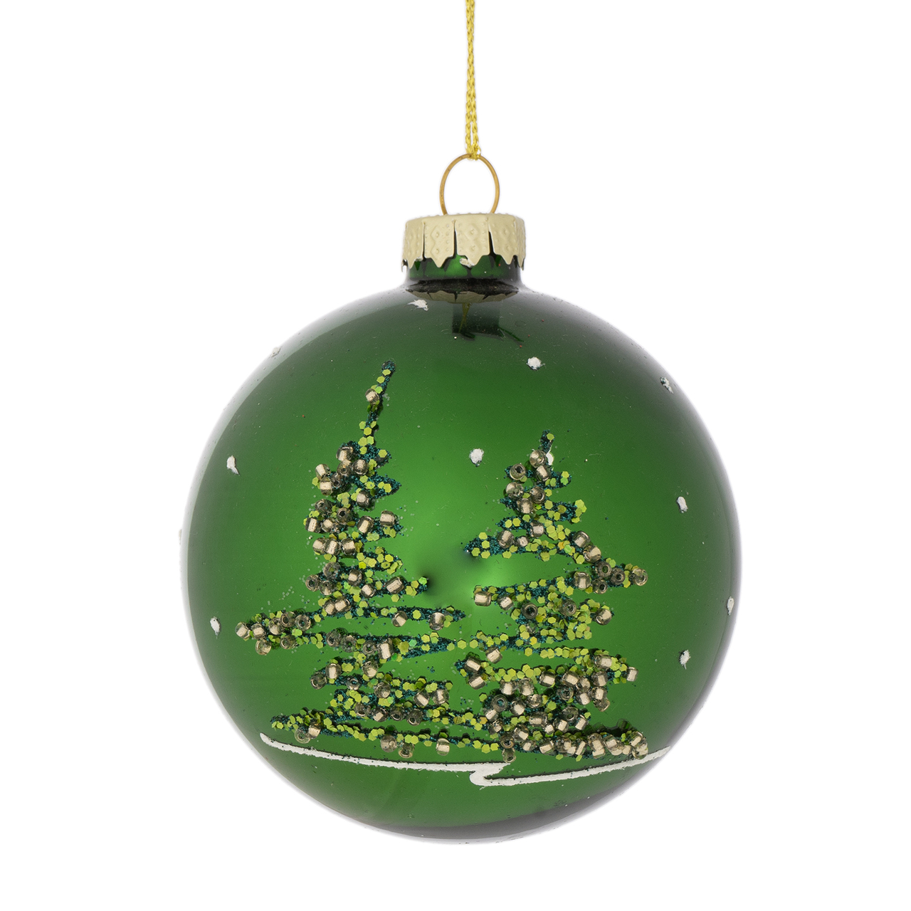 Dekoratief | Hanger kerstbal m/bomen, groen, glas, 8x8x8cm | A249059