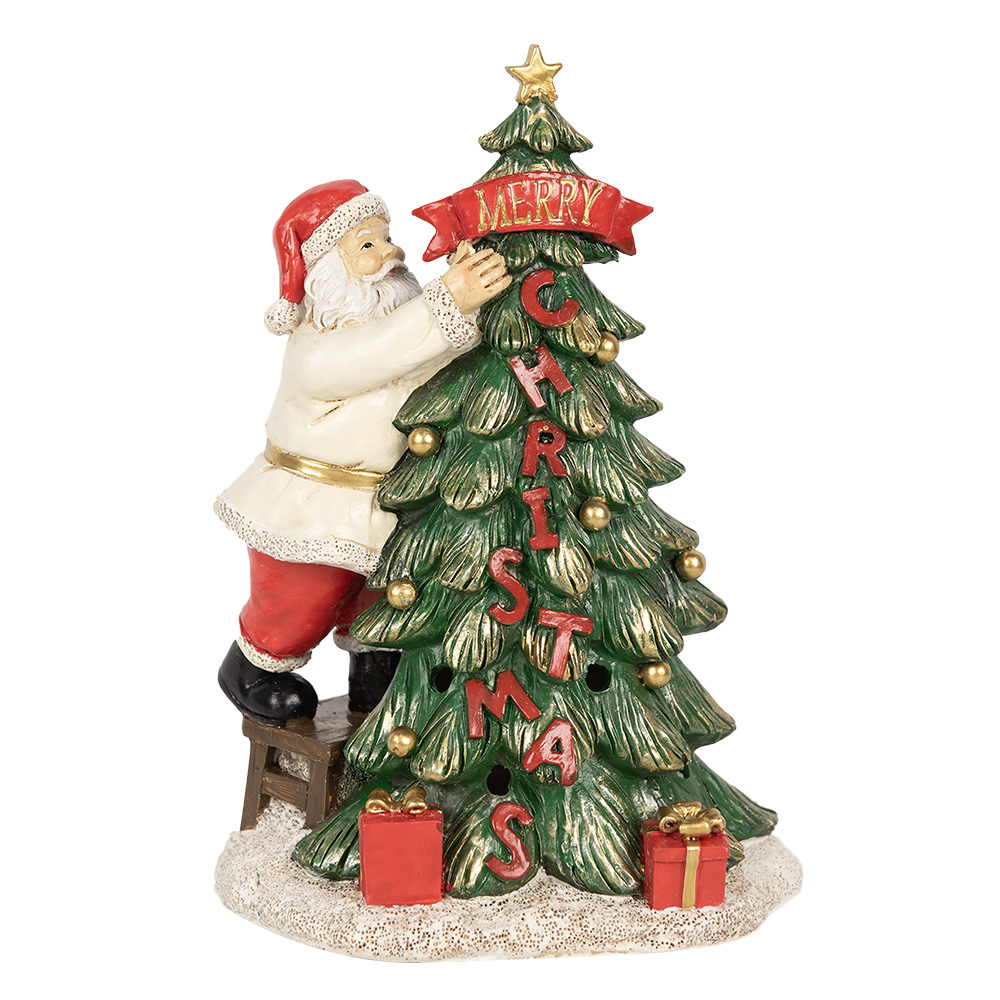 Clayre & Eef | Decoratie kerstman met  boom groen LED 15x10x22 cm | 6PR4179