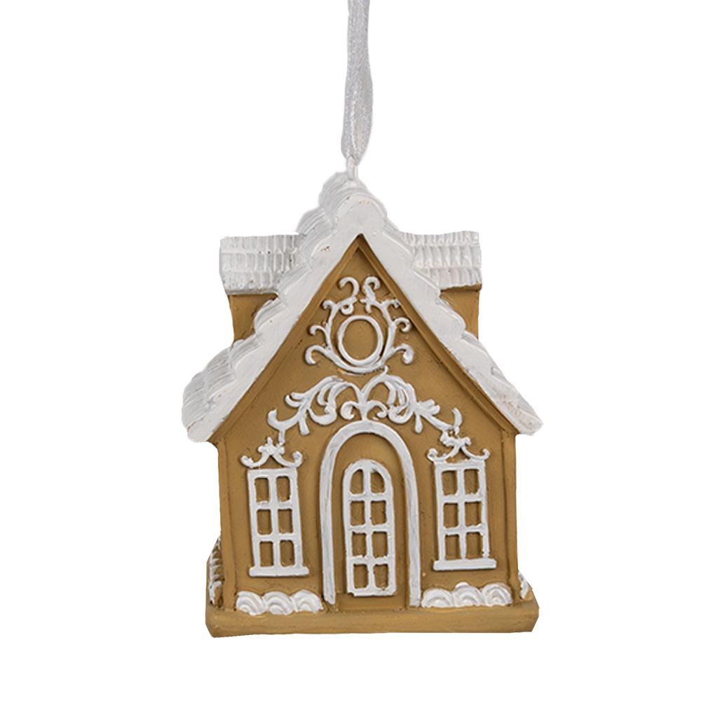 Clayre & Eef | Decoratie hanger huisje Bruin Wit 6x4x7 cm | 6PR4213