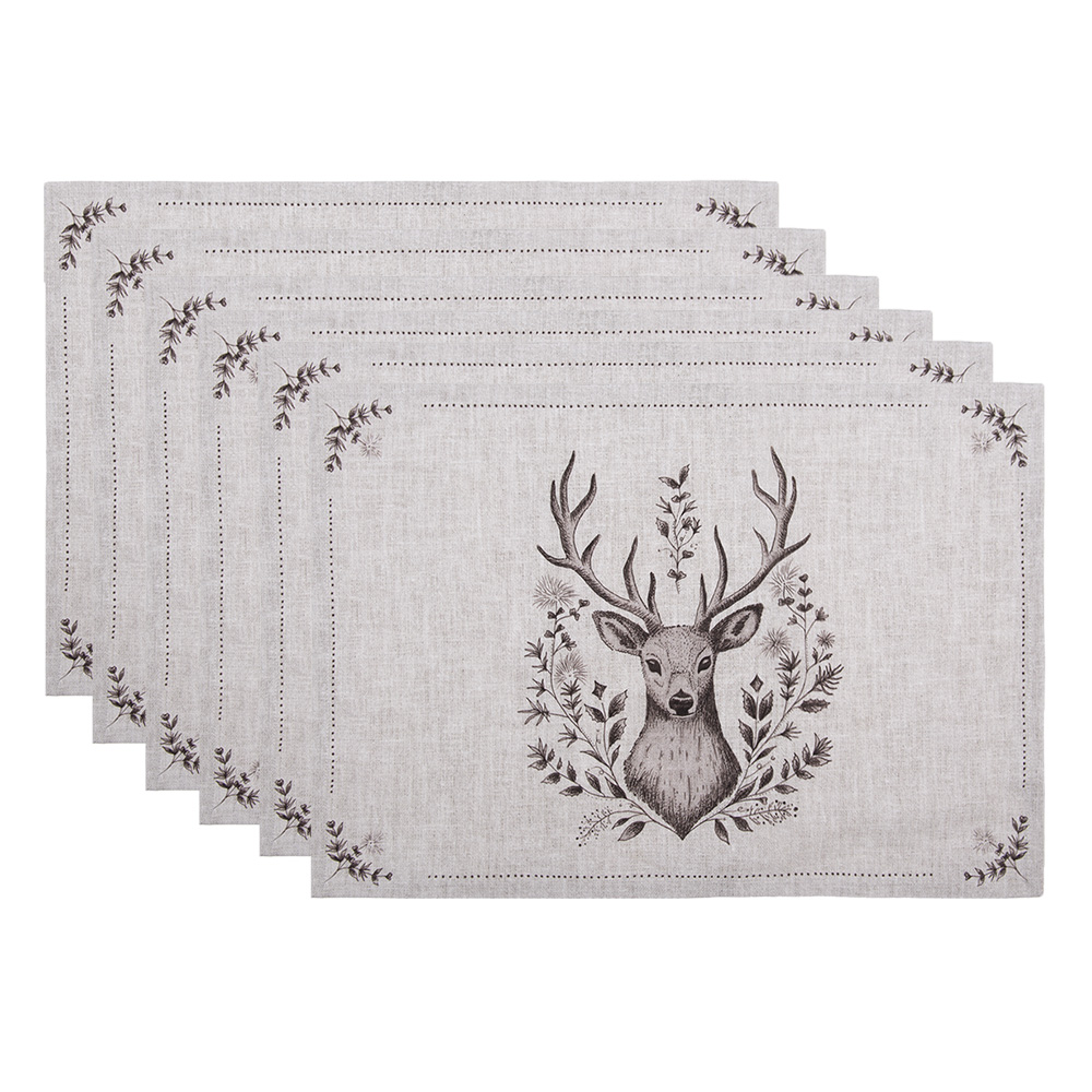 Clayre & Eef | Placemats Set van 6 Beige Bruin 48x33 cm | GTW40