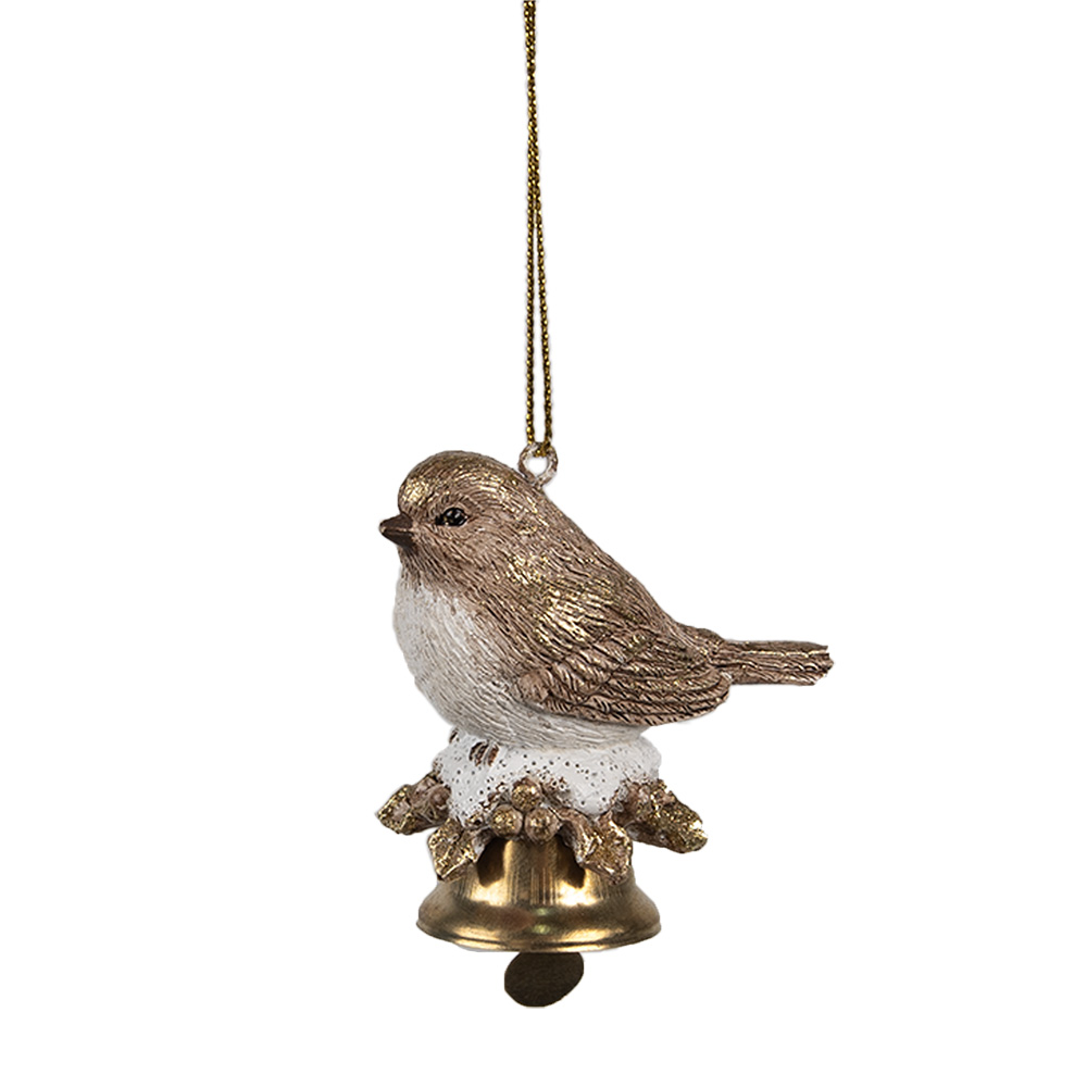 Clayre & Eef | Decoratie Hanger Vogel op bel Bruin 6x4x6 cm | 6PR4228