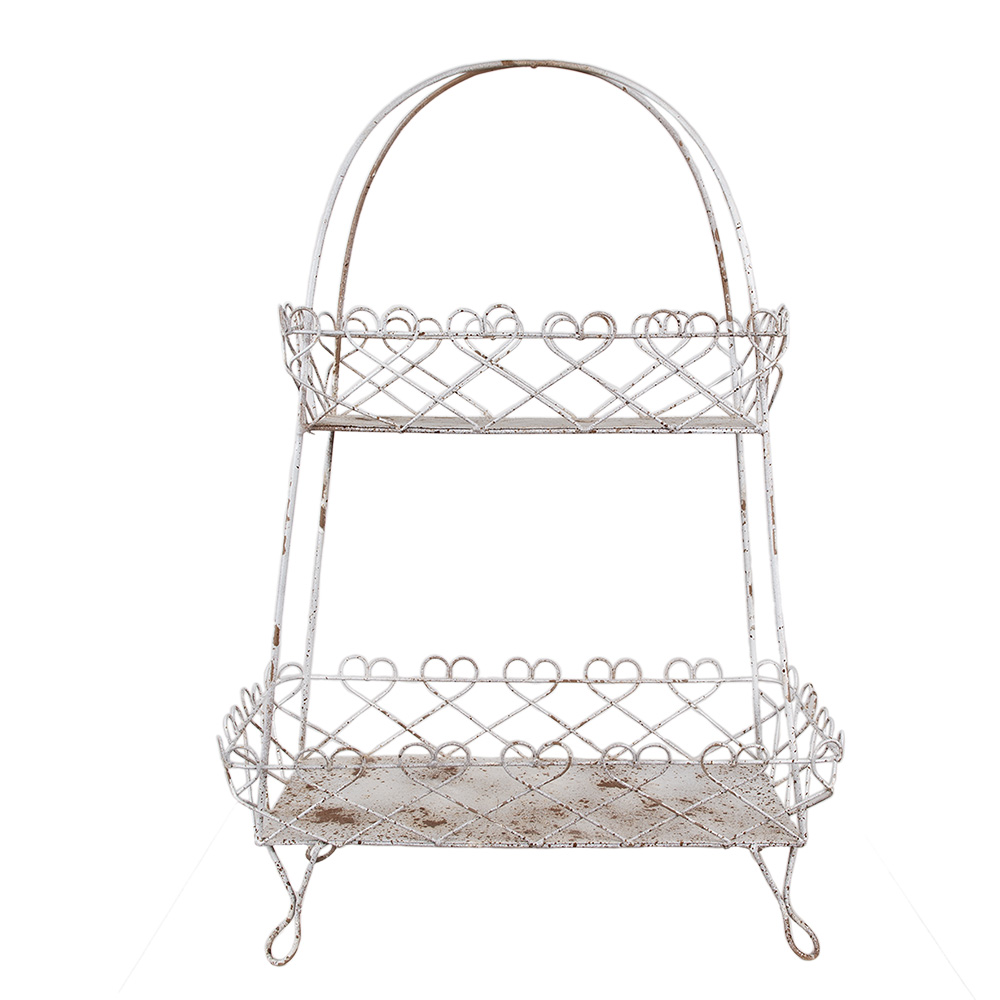 Clayre & Eef | Etagère 2 laags Wit Bruin 47x24x66 cm | 5Y1238