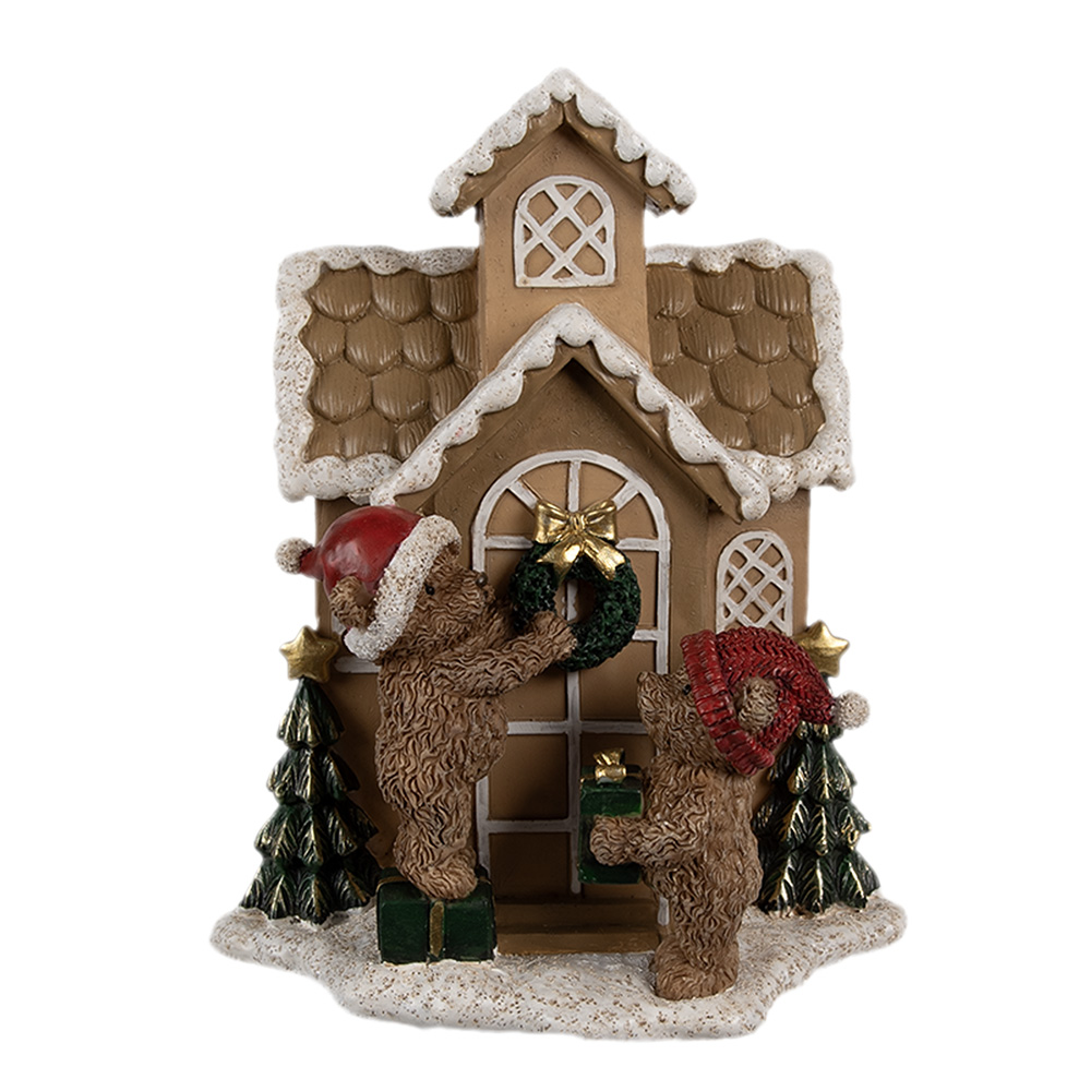 Clayre & Eef | Decoratie Huis met LED Bruin 15x10x18 cm | 6PR4168