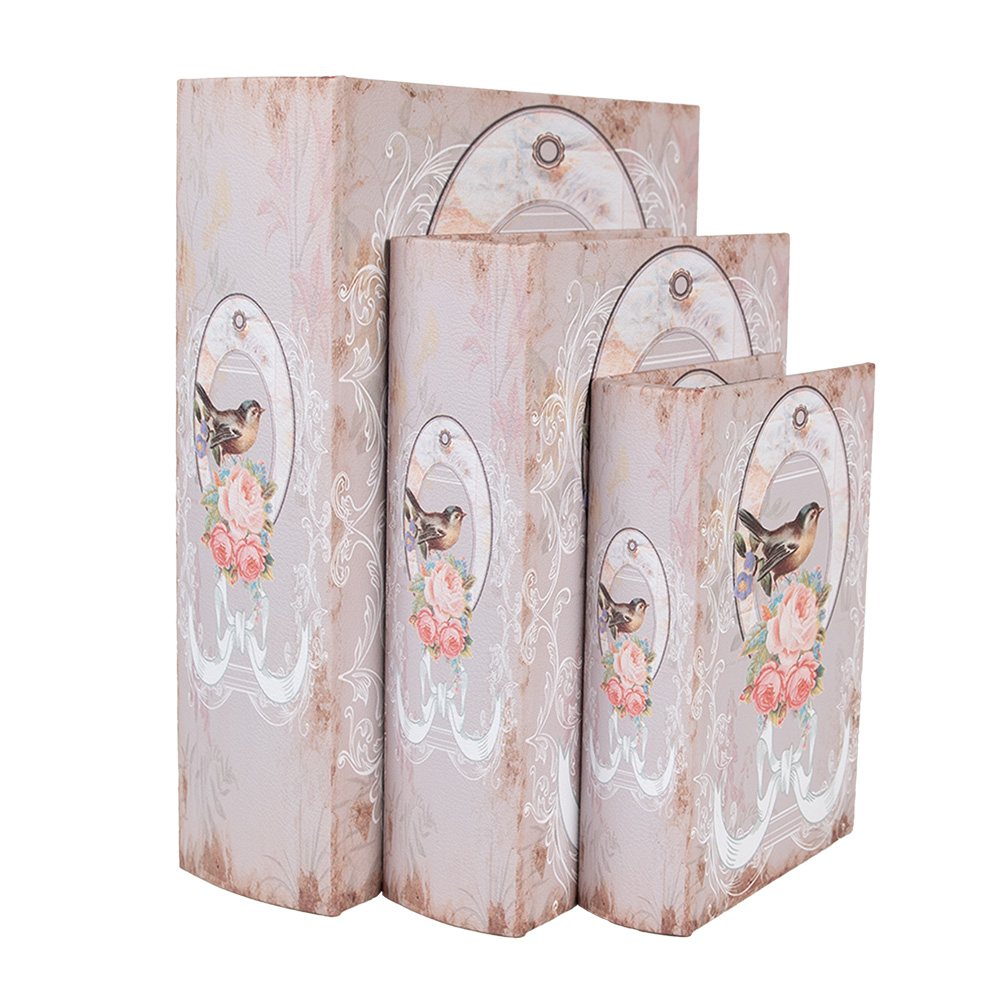 Clayre & Eef | Opbergdoos Roze Wit (3) 27x22x7 / 22x17x6 / 17x12x4 cm | 65689