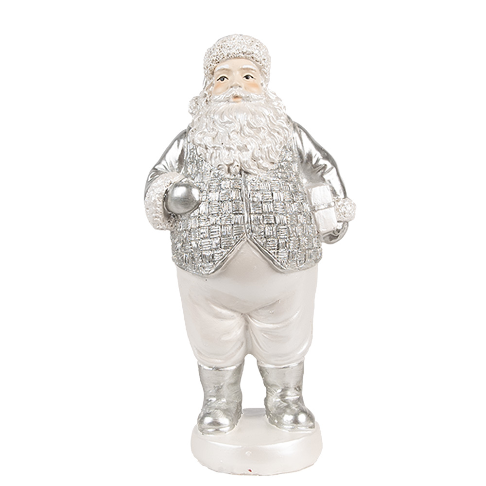 Clayre & Eef | Kerstdecoratie Kerstman Zilverkleurig 8x6x16 cm | 6PR4303