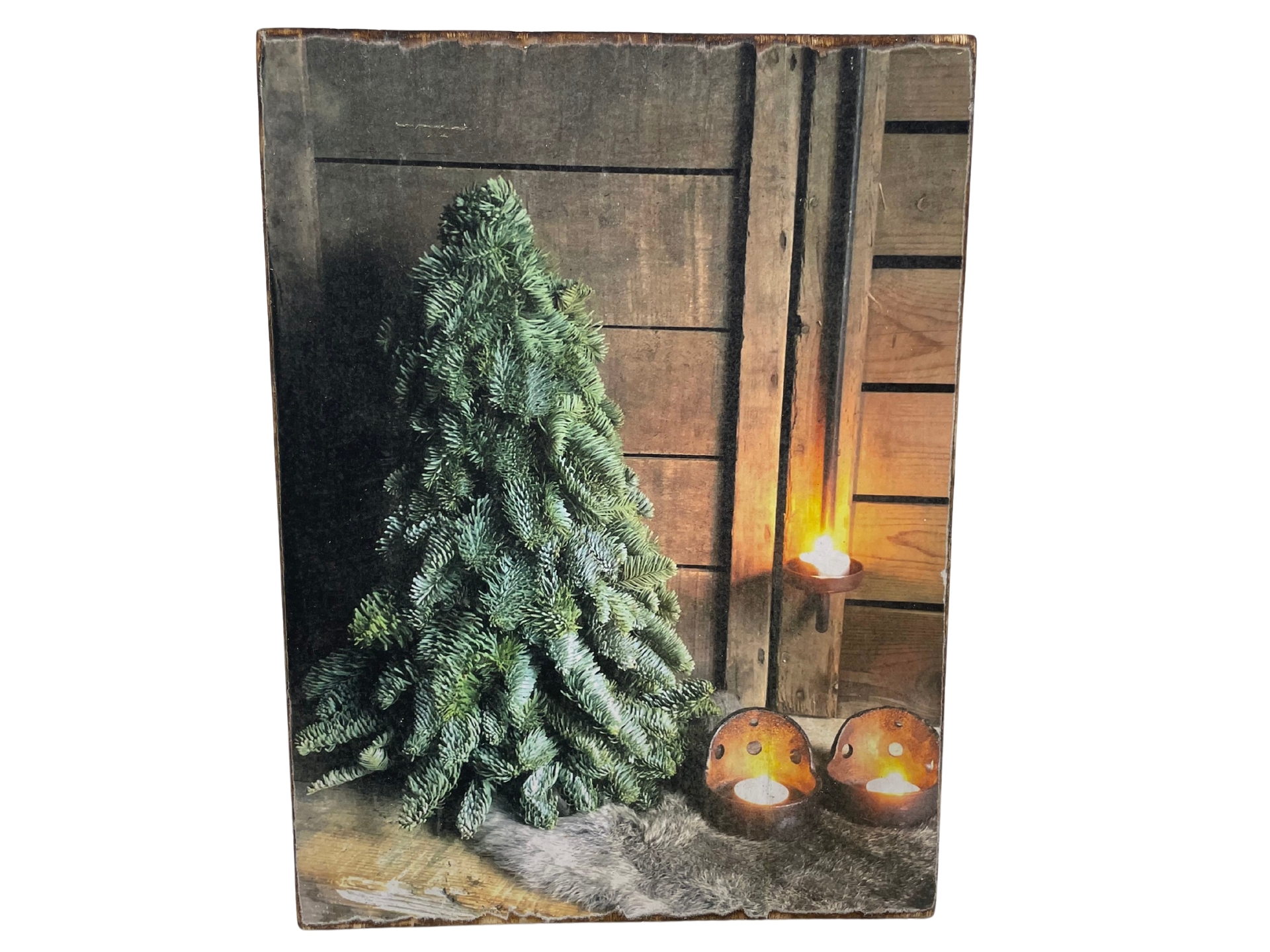 Decoratie bord hout met print Kerstboom &  kaarsjes  40 x 30 cm touw | Stoer & Sober | 976923 | Home Sweet Home