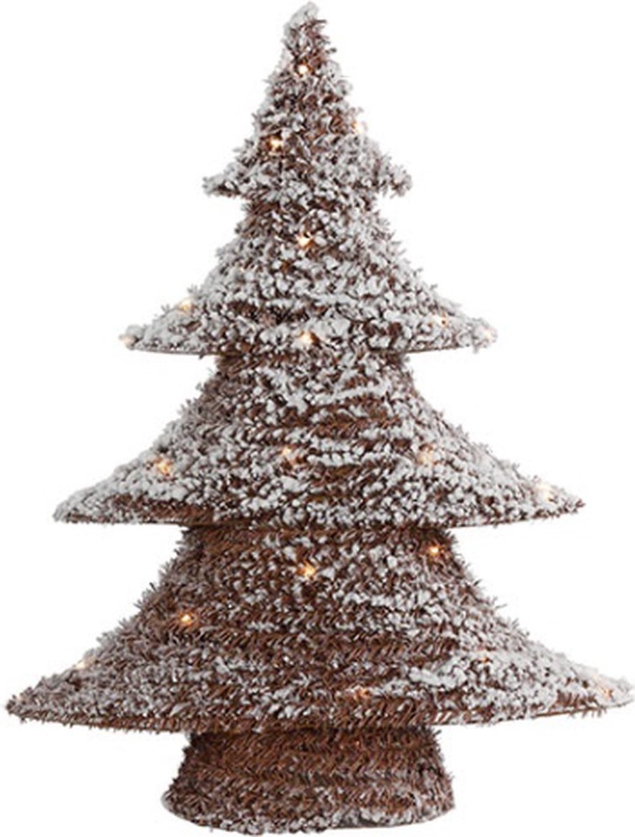 Kerstboom bruin met sneeuw decoratie met ledverlichting & timer ijzer 3x aa 60 cm x 48 cm Maat L | 790790 | Home Sweet Home