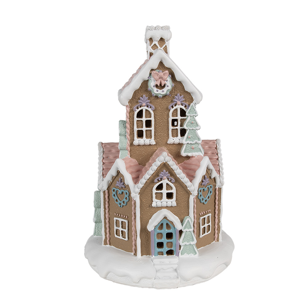 Clayre & Eef | Decoratie Huis met LED Bruin Wit ø 14x22 cm / 3xAAA | 6PR4308