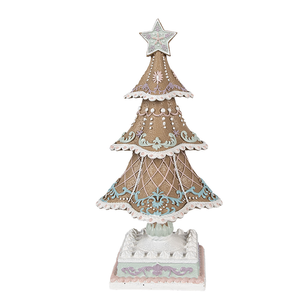 Clayre & Eef | Kerstdecoratie Kerstboom Bruin Wit 12x12x25 cm | 6PR4320