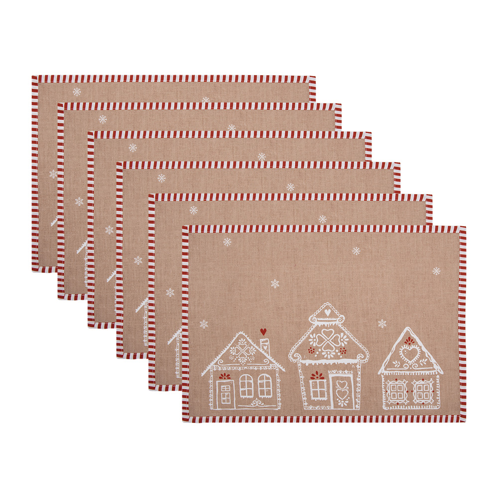 Clayre & Eef | Placemats Set van 6 Bruin Wit 48x33 cm | GBB40