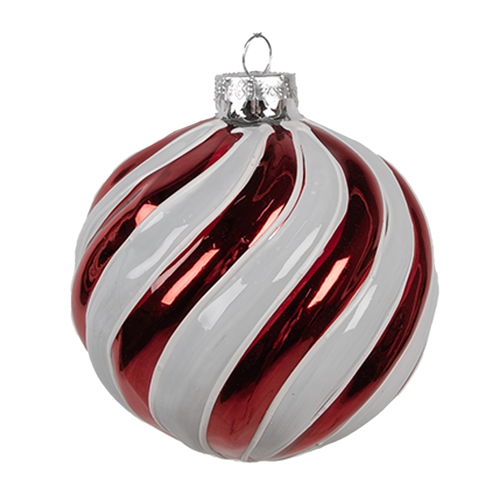 Clayre & Eef | Kerstbal Rood Wit ø 10x10 cm | 6GL4613