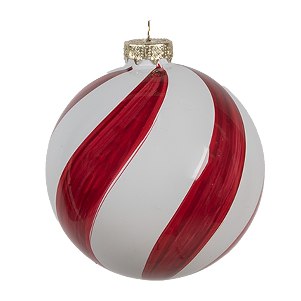 Clayre & Eef | Kerstbal Rood Wit ø 8x8 cm | 6GL4618