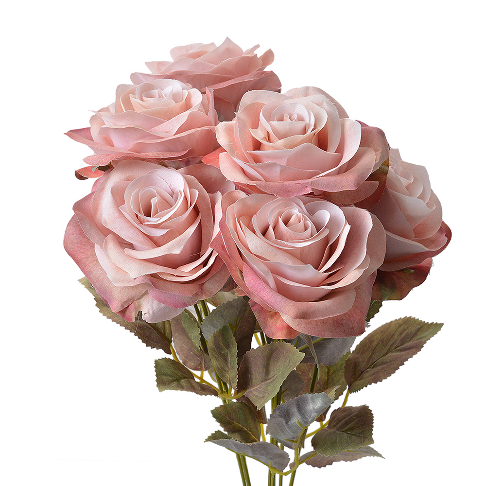 Clayre & Eef | Kunstbloem Rozen Roze Groen 16x16x47 cm | 6PL0309