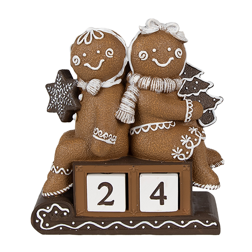 Clayre & Eef | Decoratie peperkoekpoppen met kalender Bruin Wit 11x4x13 cm | 6PR4311