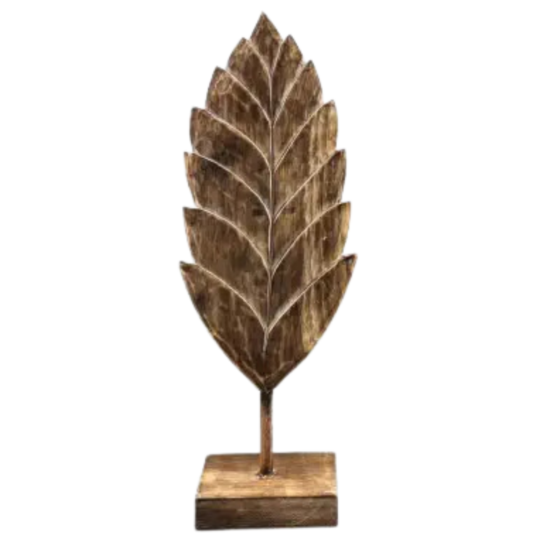 Blad carving M op voet 46x16x9cm naturel hout| WA7896 | Woodart | Stoer & Sober Woonstijl