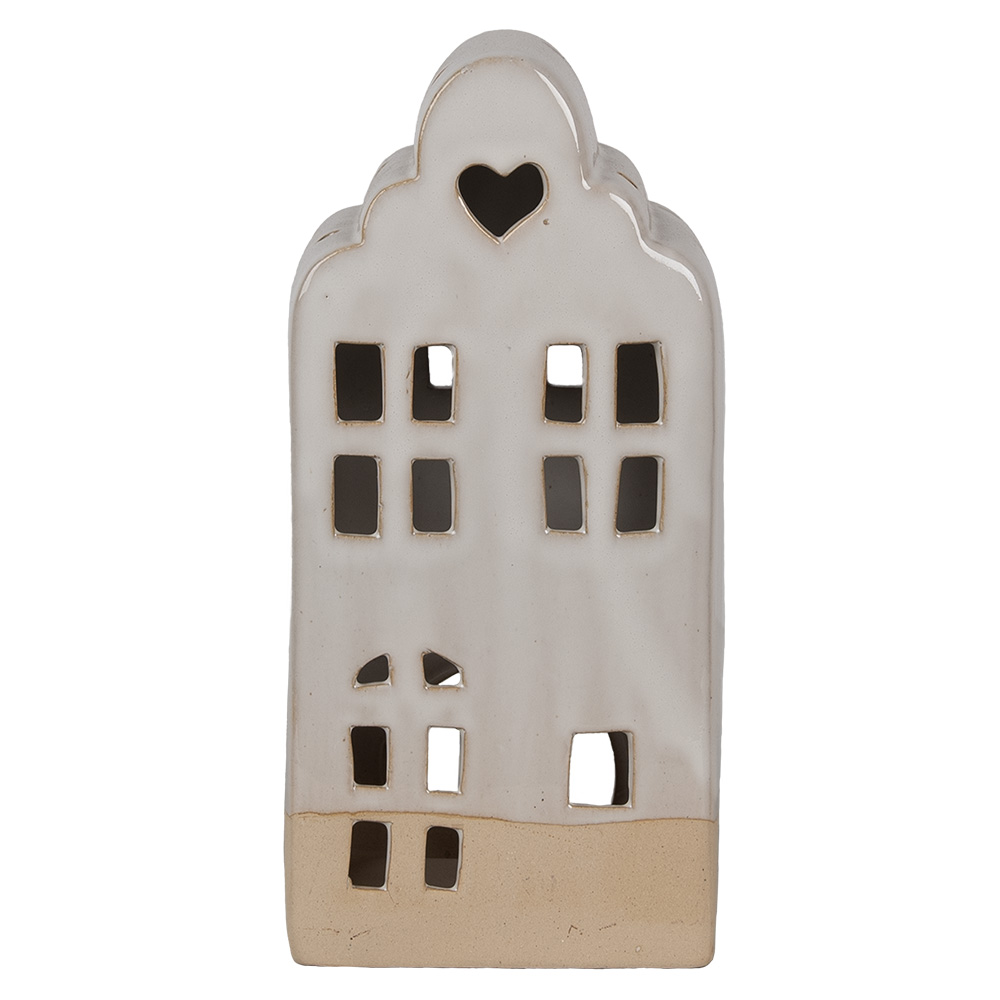 Clayre & Eef | Theelichthouder Kerst Huisje Beige 11x10x23 cm | 6CE1791