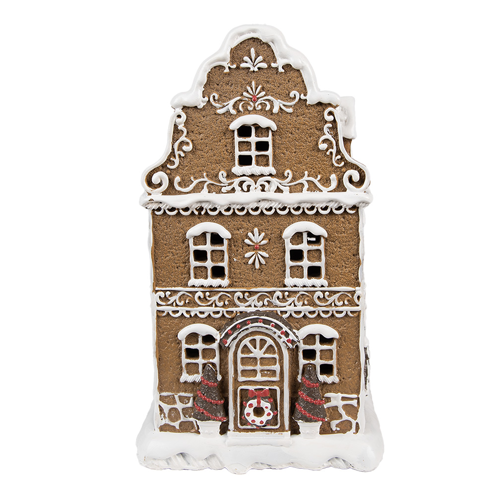 Clayre & Eef | Decoratie Huis met LED Bruin, Wit 12x10x21 cm / 3xAAA | 6PR4976GG