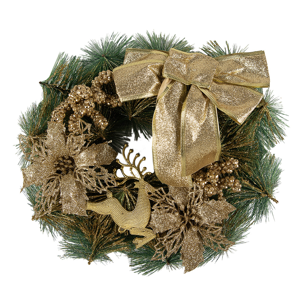 Clayre & Eef | Kerstdecoratie Krans Goudkleurig Groen ø 30x7 cm | 65770