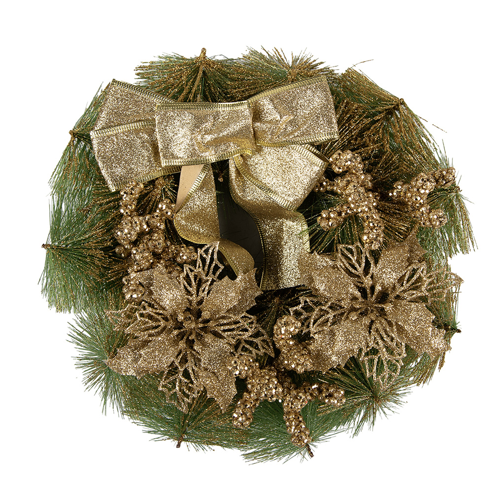 Clayre & Eef | Kerstdecoratie Krans Goudkleurig Groen ø 30x7 cm | 65771