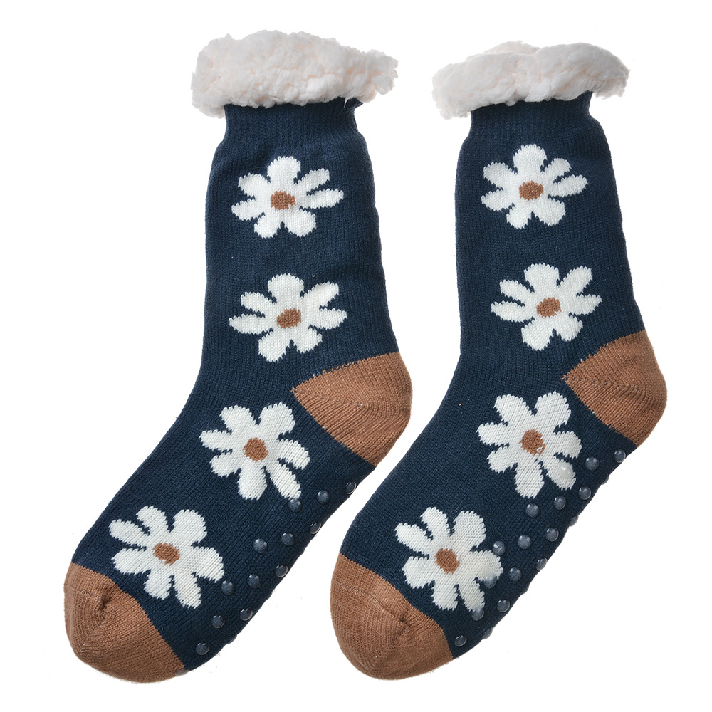 Clayre & Eef | Sokken Bloemen Blauw Beige one size | JZSK0024