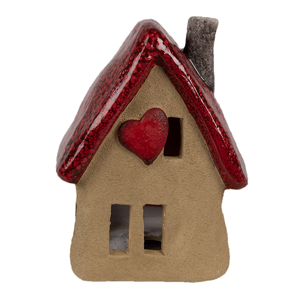 Clayre & Eef | Decoratie Huisje Bruin Rood 12x9x16 cm | 6CE1776